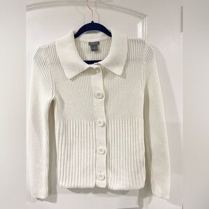 Ann Taylor Ivory Cable Knit Cotton Cardigan S Collared Button Down Sweater